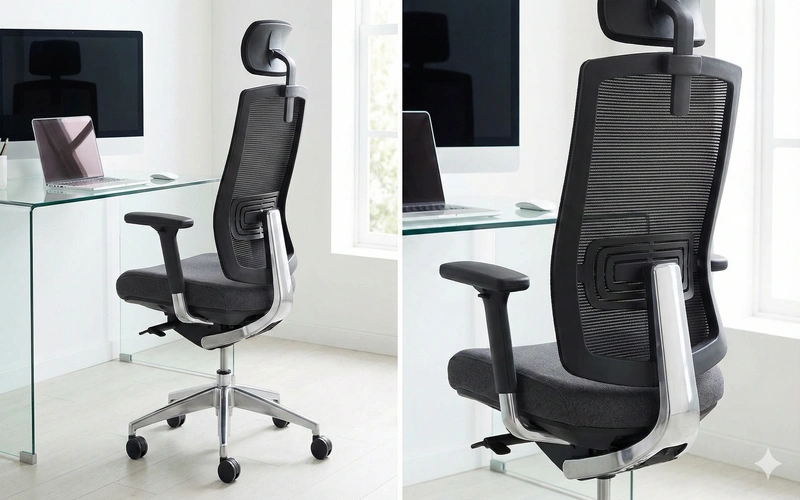 Modern ergonomic office chair with advanced lumbar support ideal for small home office setups.